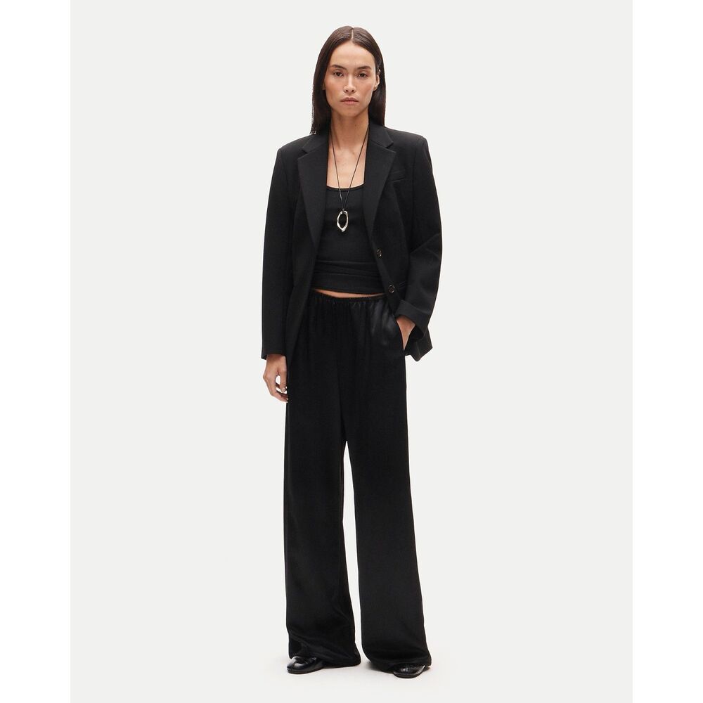 J. Crew Tall Cosmo Pant Luster Charmeuse Black Satin High Rise Wide Leg NWT XL